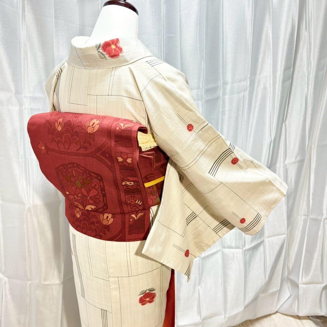 ア*ン様 正絹　紬　十日町細風　小紋　しつけ付き　未着用　フルセット 普段着　フ