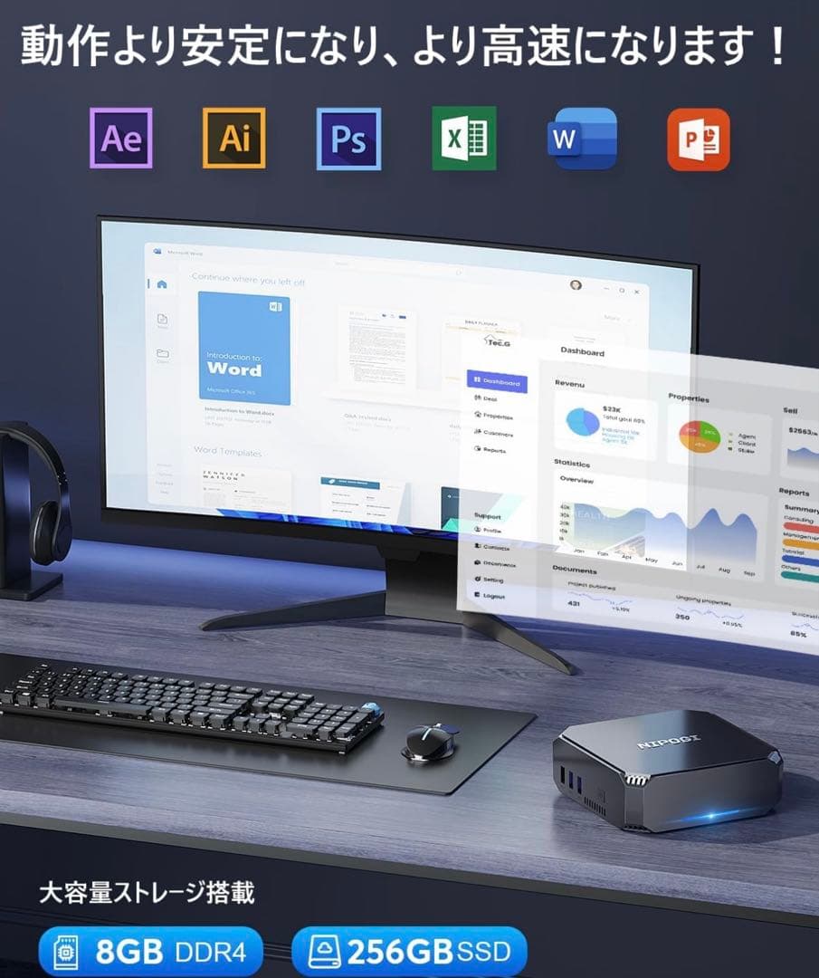 ミニpc n100 高速動作 minipc 最大3.4GHz 8GB 256GB