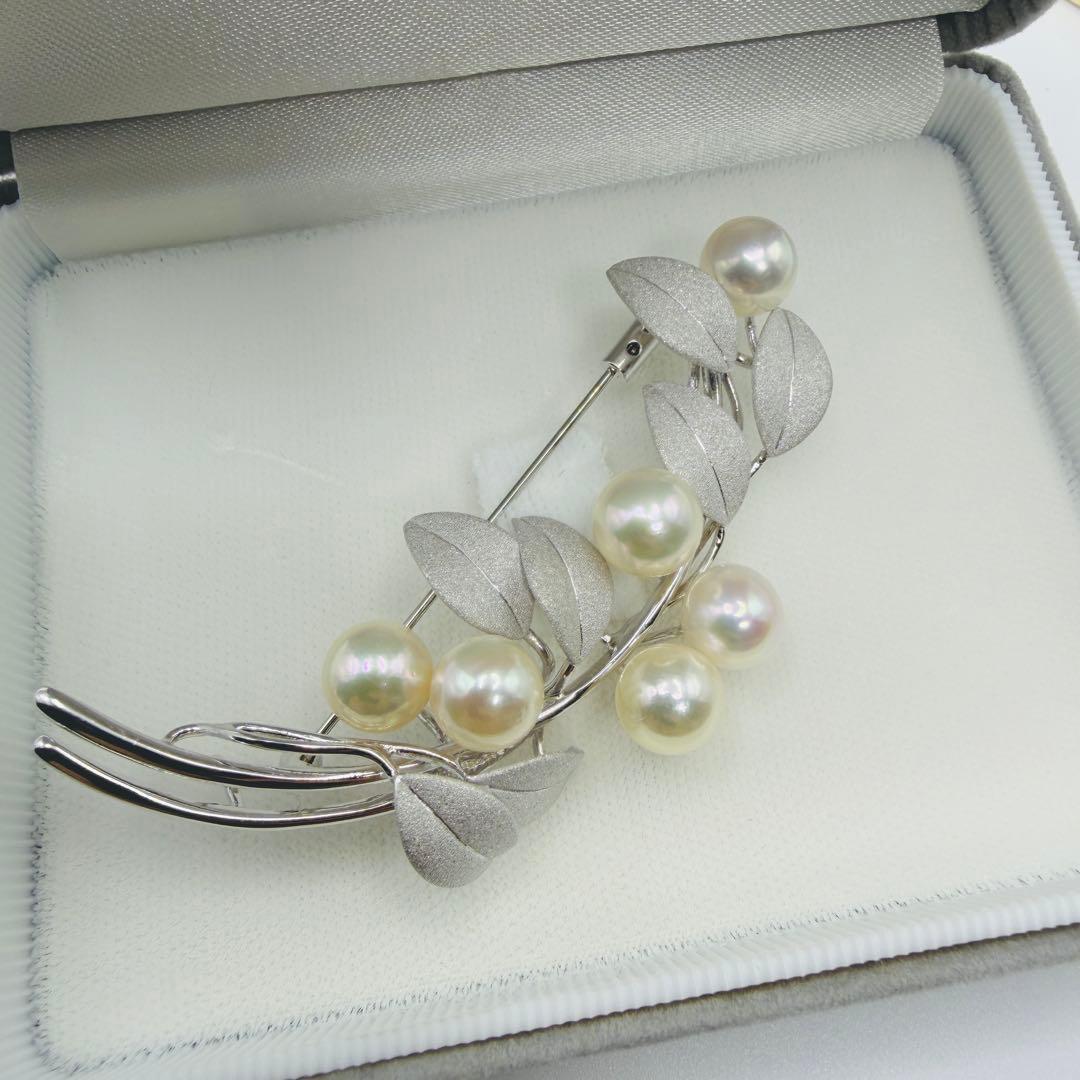 【新品】ホワイトピンク アコヤ真珠 ブローチ 8.0〜7.5mm 6珠伊勢志摩産