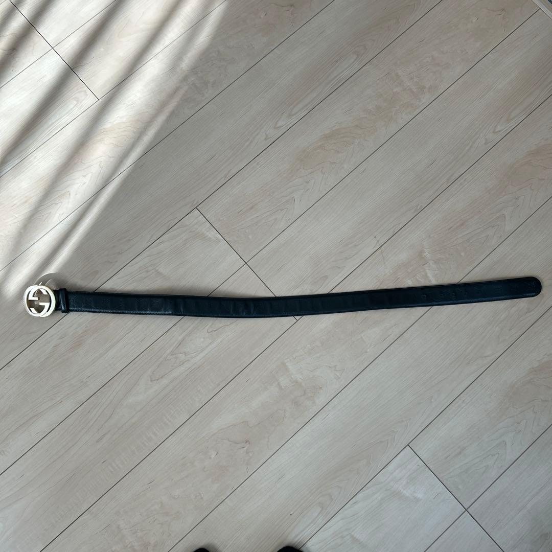 GUCCI 黒 レザー ベルト ダブルGロゴ