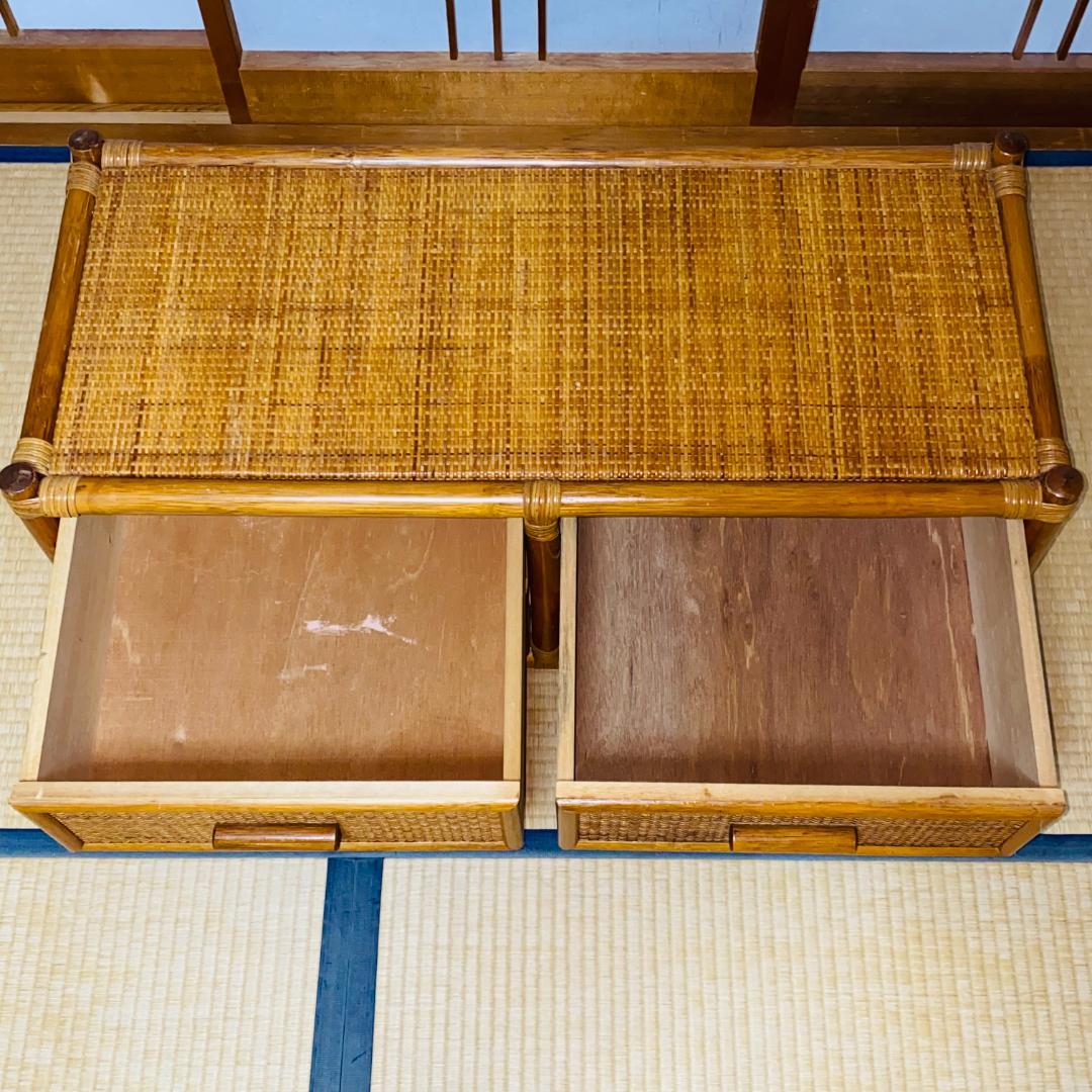 ラタン 籐 棚 チェスト 2段 4口 W90cm D41cm H40.5cm