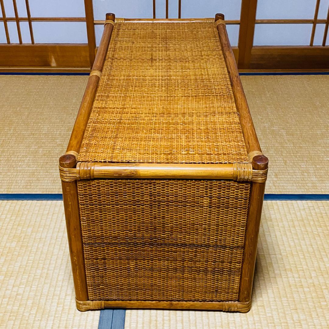 ラタン 籐 棚 チェスト 2段 4口 W90cm D41cm H40.5cm