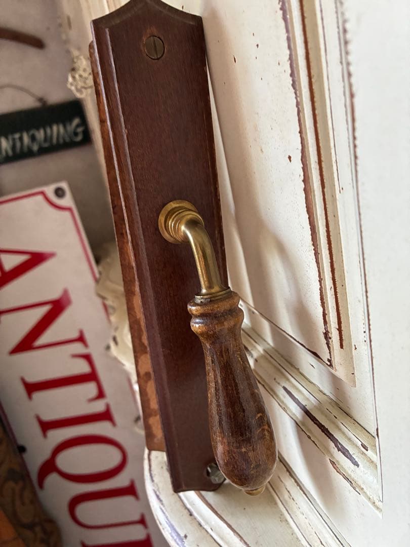 フランス　アンティーク 木製 ドアノブ　セット　取っ手 サマリテーヌ　真鍮　レア