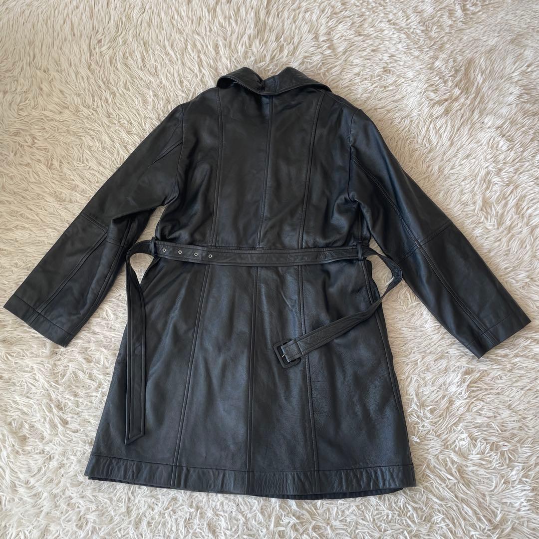 ミスアリス 羊革　レザーコート レザージャケット ベルト付 ひざ丈 ブラック