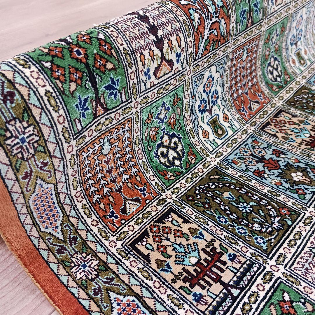 Y3371 高級ペルシャ絨毯 クム ババイ工房 シルク 手織り81万ノット