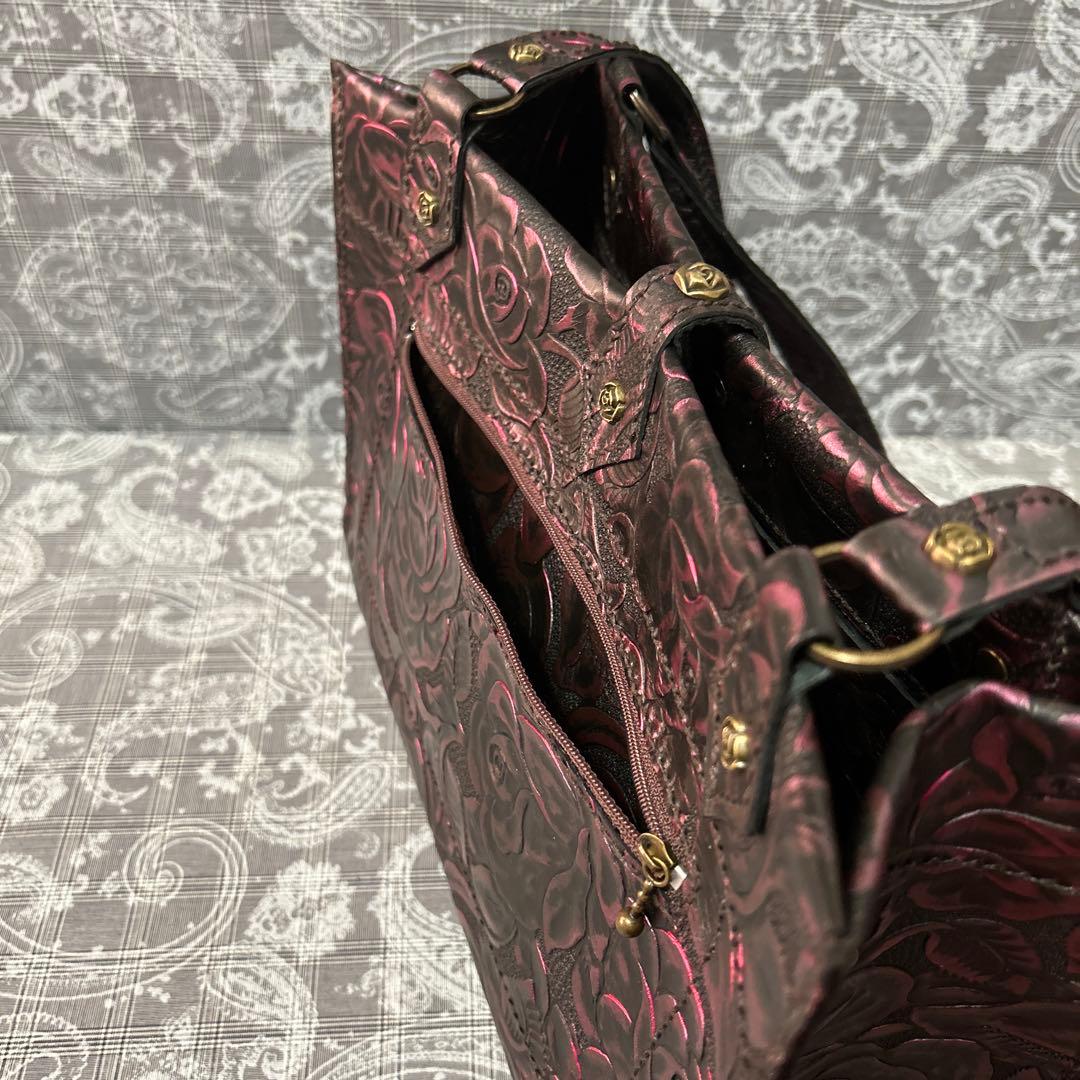 ハンドメイド♪本革薔薇トートバッグ(*^^*)ブラックキラキラピンク♪