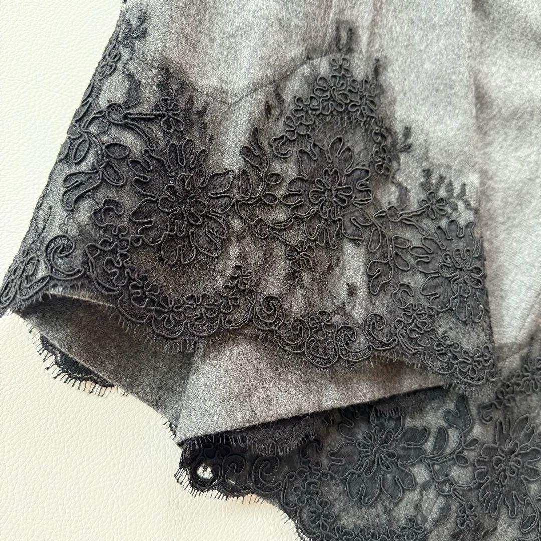 極美品✨フォクシー　裾レース　ウールワンピースドレス　グレー　40