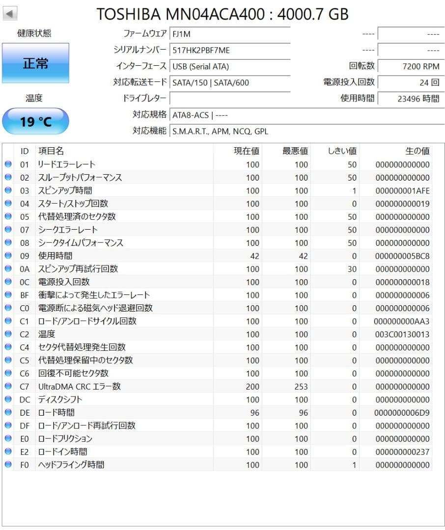 【高耐久・NAS等用】TOSHIBA MN04ACA400 4TB 内蔵型HDD