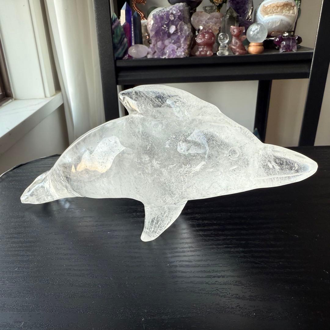 天然石水晶のイルカ　置物　彫物NO.120405