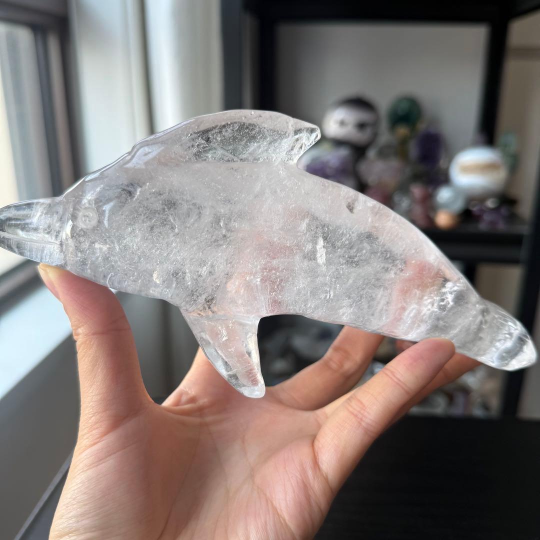 天然石水晶のイルカ　置物　彫物NO.120405