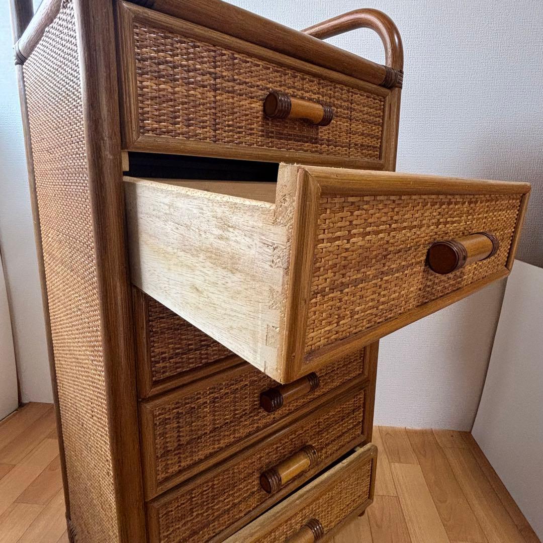 藤ラタン　チェスト　6段引き出し　カゴ収納家具　箪笥　整理棚