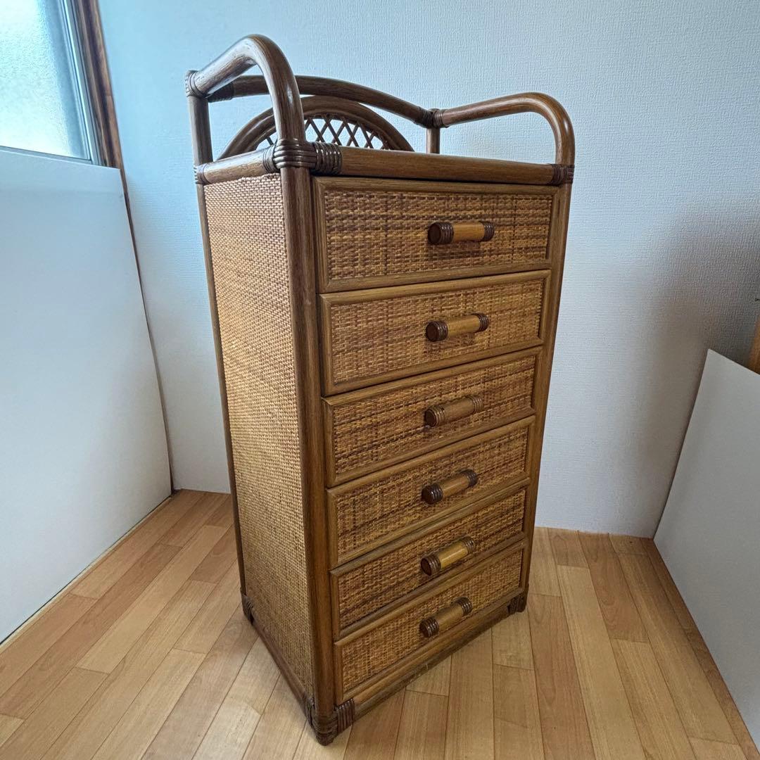 藤ラタン　チェスト　6段引き出し　カゴ収納家具　箪笥　整理棚