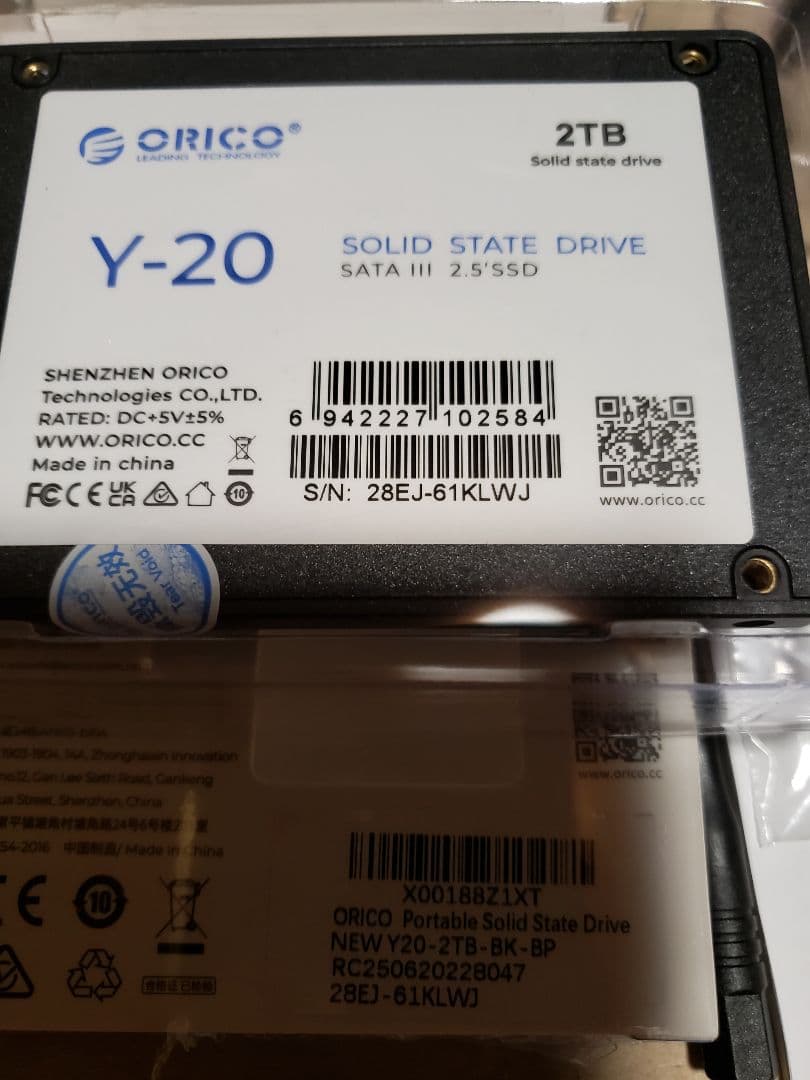 メーカー3年保証 ORICO Y20 2TB 内蔵型SSD 2.5インチ 7mm