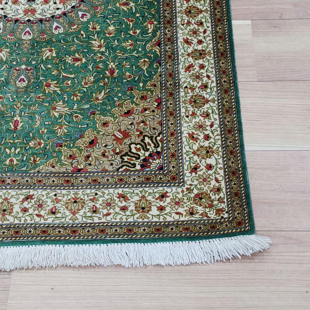 Y3348 高級ペルシャ絨毯 クム産 シルク100% 手織り90万ノット