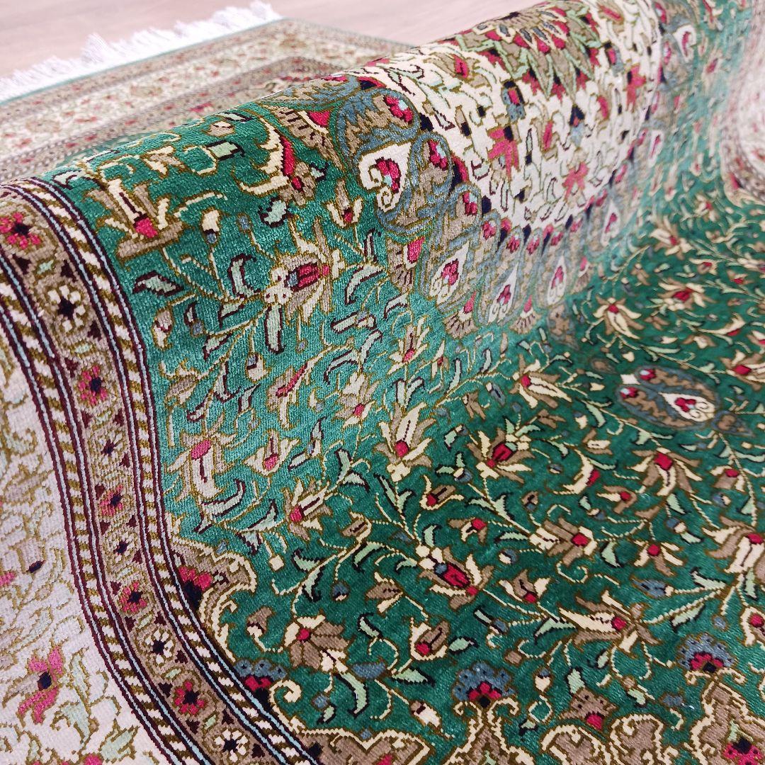 Y3348 高級ペルシャ絨毯 クム産 シルク100% 手織り90万ノット