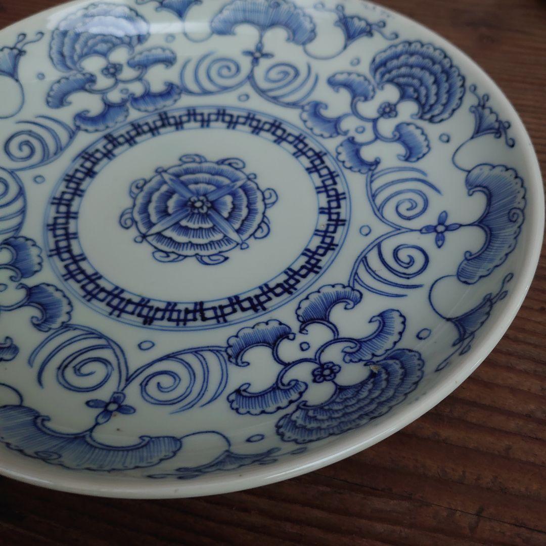 【ご成約】染付 線描 花クルス文 7寸皿と 骨董の器 おまとめ