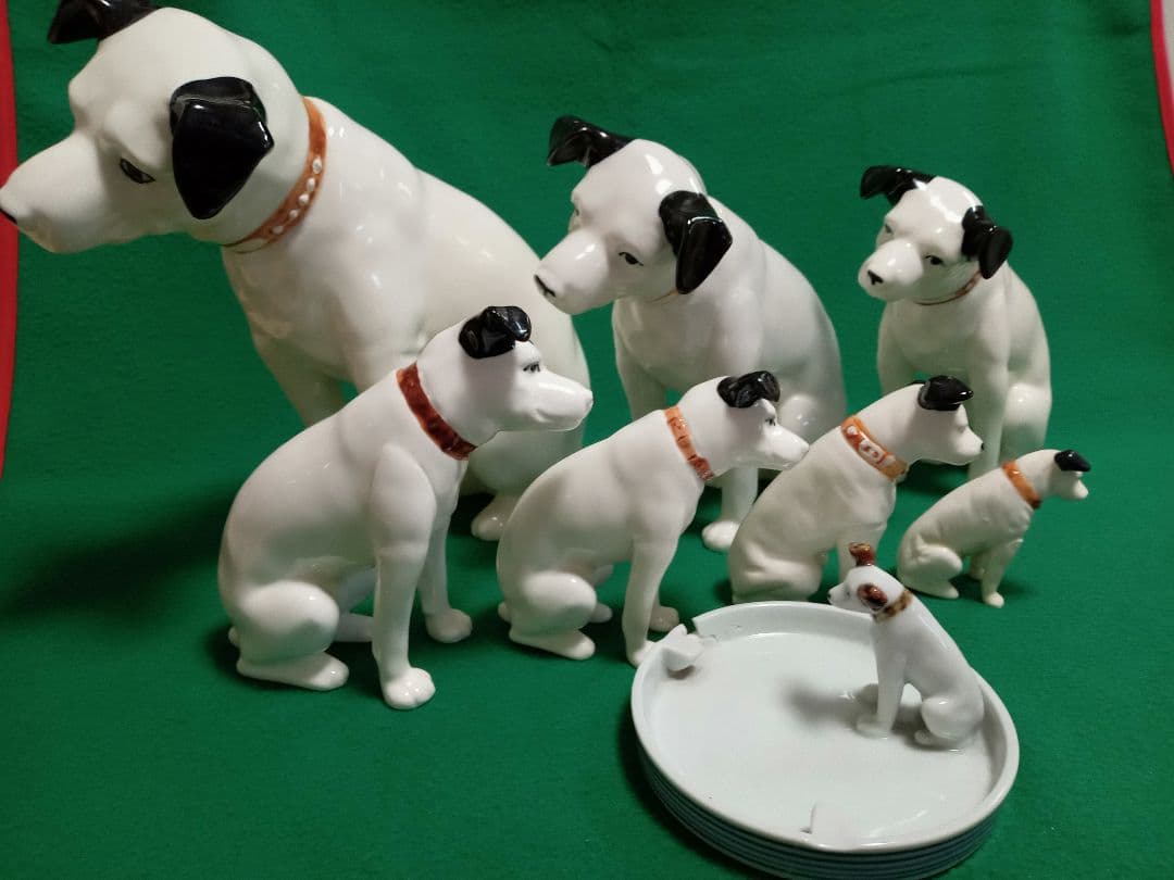 美品VICTORニッパー犬陶器製の置物 7体セットとオマケ