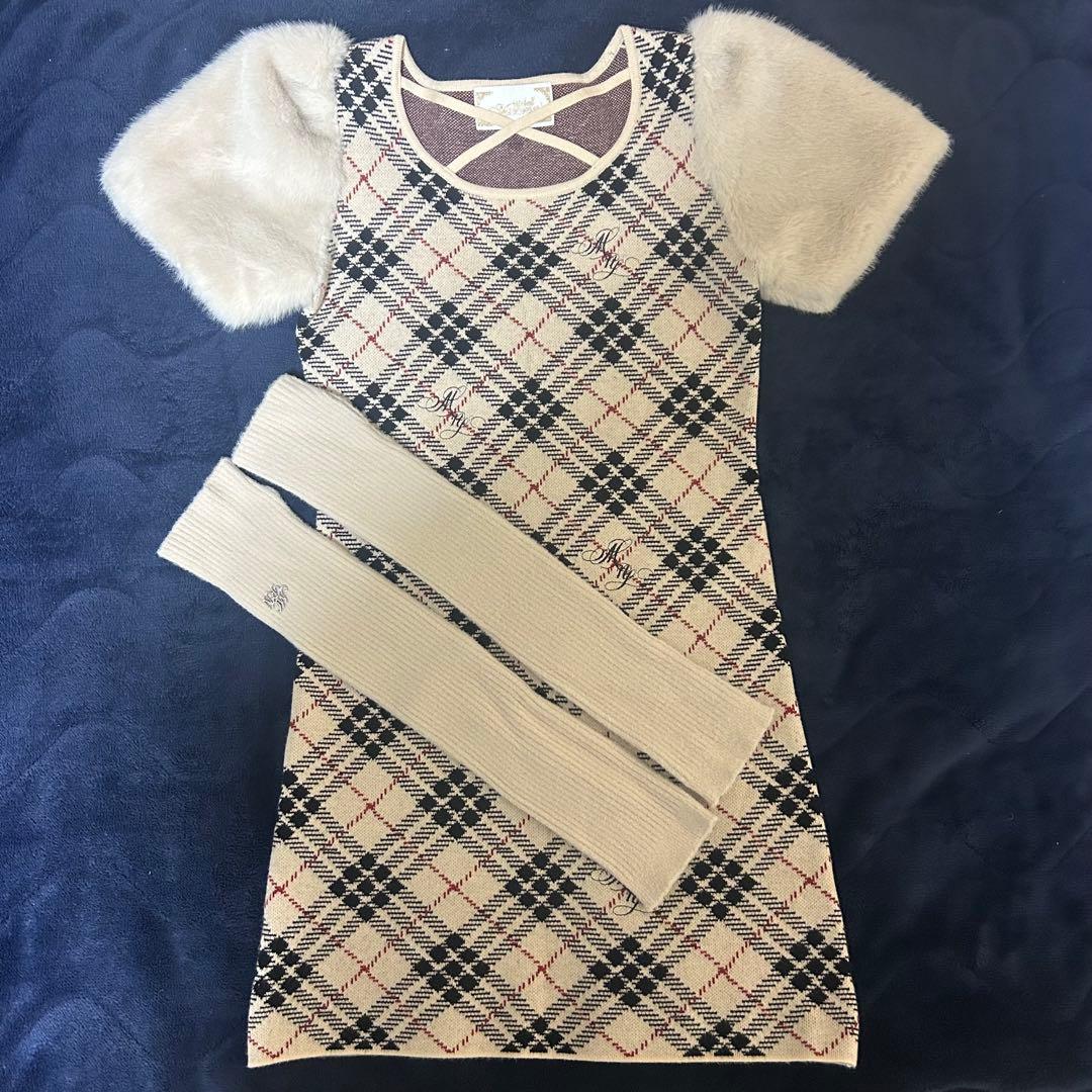 ミシェルマカロン ファースリーブチェックワンピース