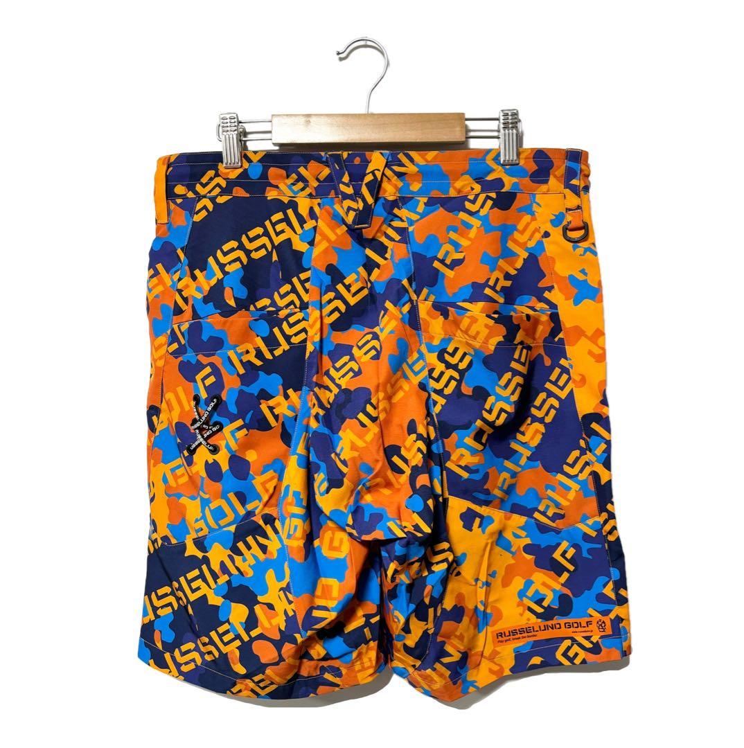 新品 ラッセルノ ゴルフ メッシュ ポケット ショーツ オレンジ カモ L 5