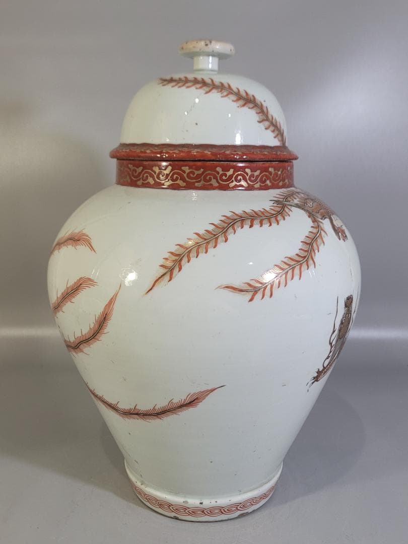 古伊万里 金彩赤絵 鳳龍紋 沈香壷 時代物 DT328