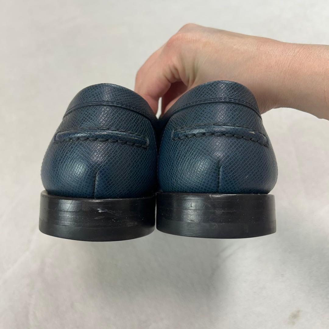 K640 27.0cm ルイヴィトン ロゴ金具 ローファー ネイビー メンズ