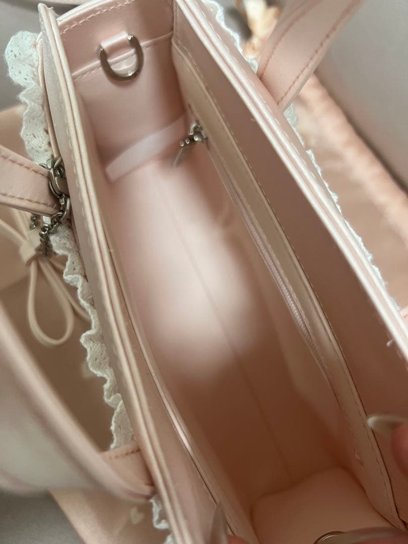 Raina レイナ レーストリム トートバッグ - ピンク