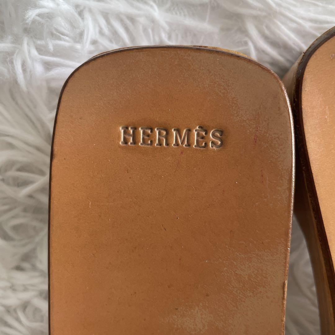 HERMES エルメス　ロゴ　レザー　ブラール ウッドサンダル 厚底