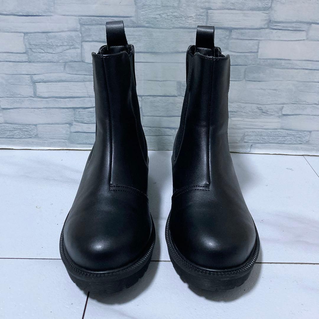 新品 RAKUNA 整体サイドゴアブーツ M ショートブーツ 外反母趾 黒