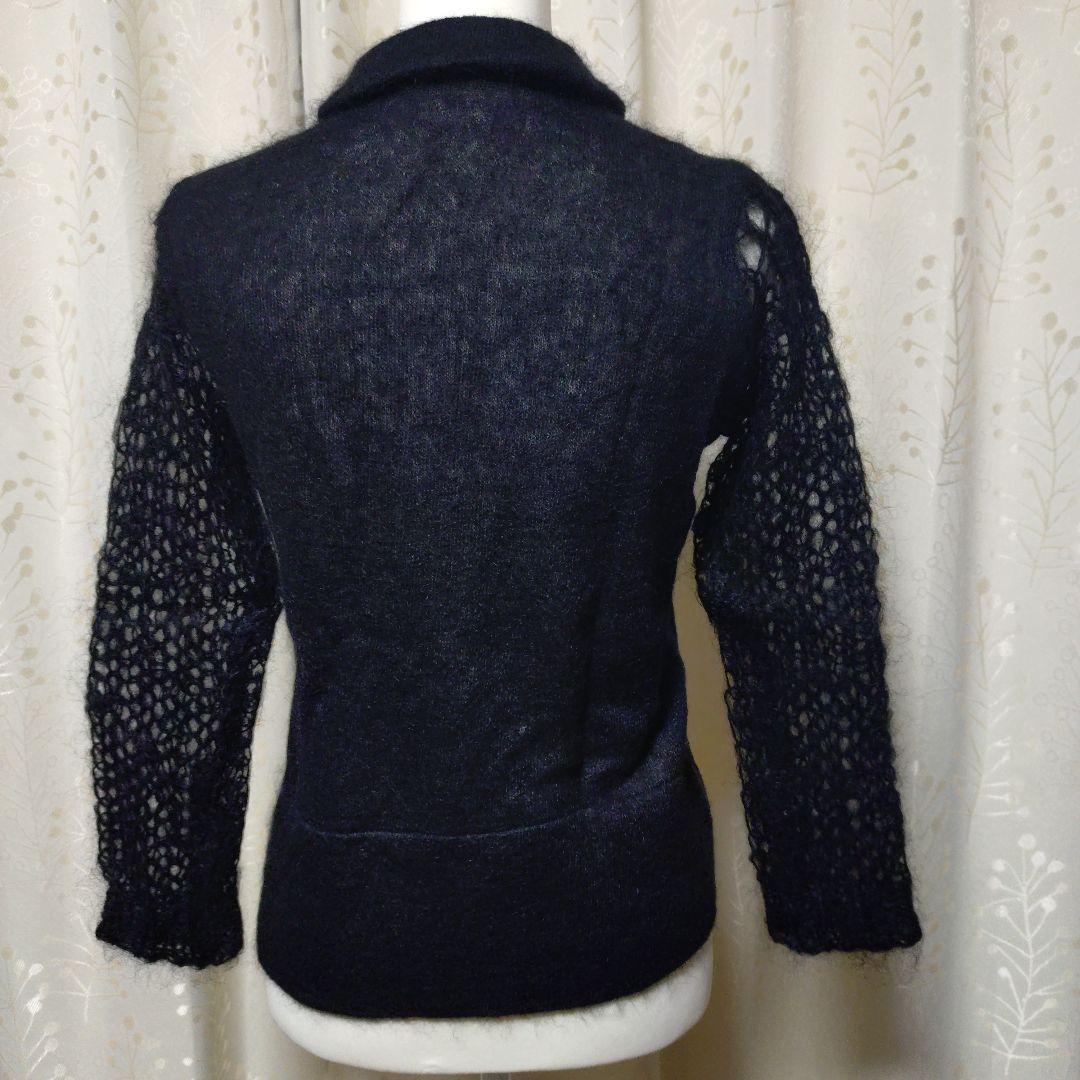 【美品】トリココムデギャルソン　ウール混カーディガン　編み込み　ブラック