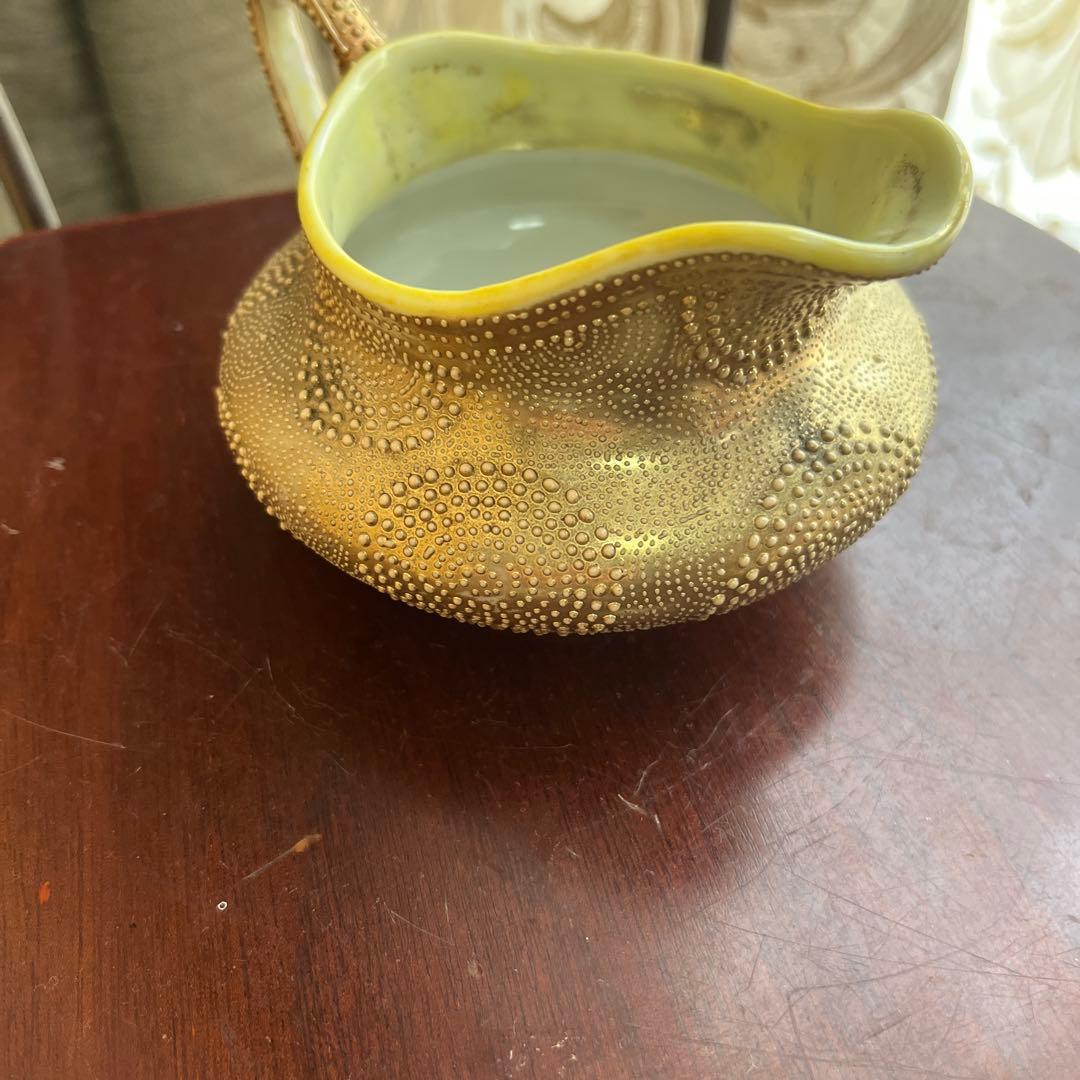 オールドノリタケ金と金点盛りのクリーマー美術品メープル印1890年代技術力の凄さ