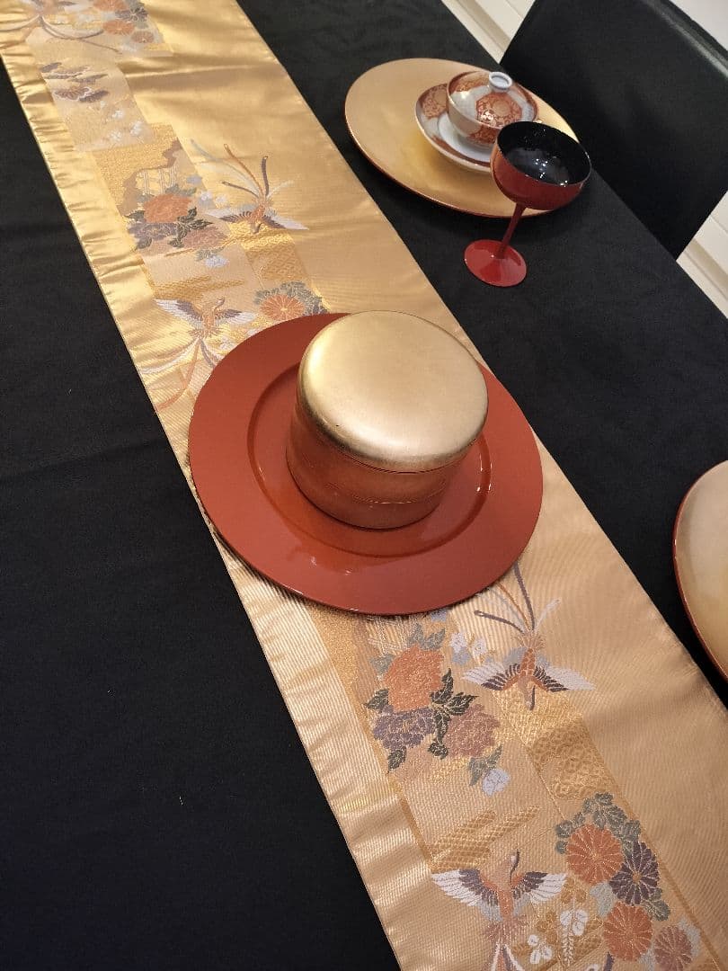 A931★逸品‼️ 24金箔‼️ひな祭り‼️正絹テーブルランナー2m16