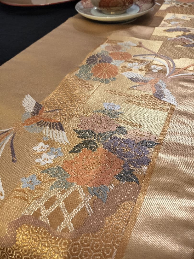 A931★逸品‼️ 24金箔‼️ひな祭り‼️正絹テーブルランナー2m16
