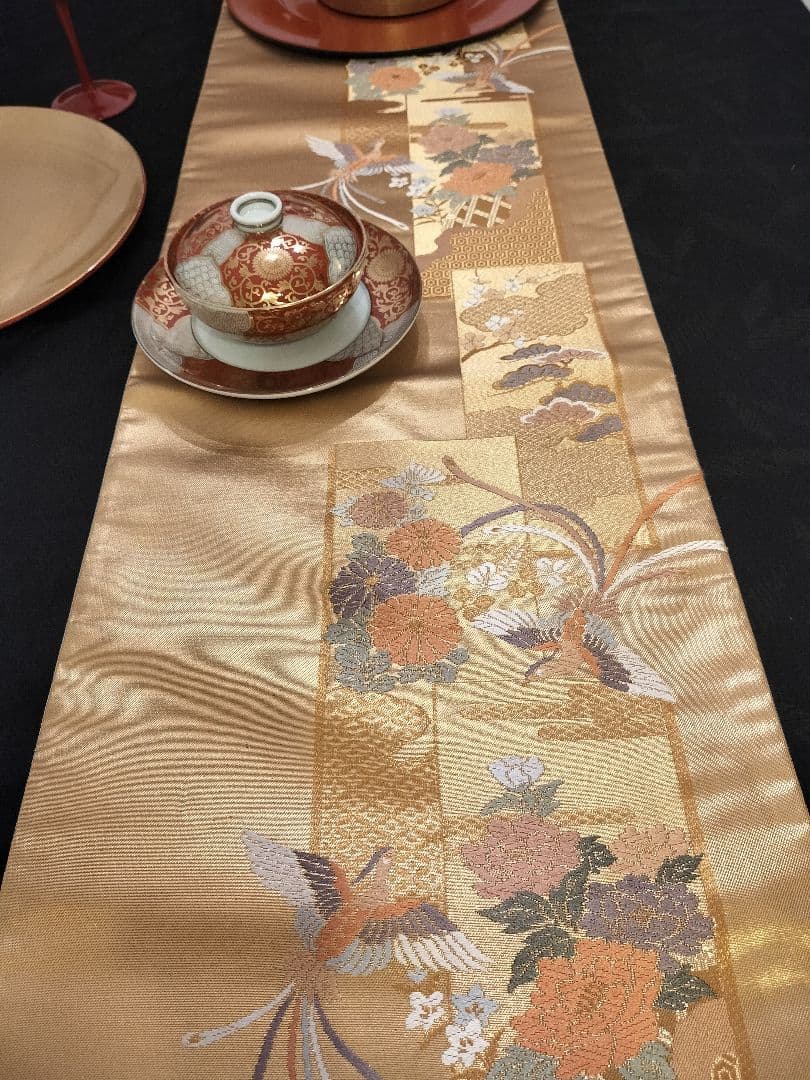 A931★逸品‼️ 24金箔‼️ひな祭り‼️正絹テーブルランナー2m16