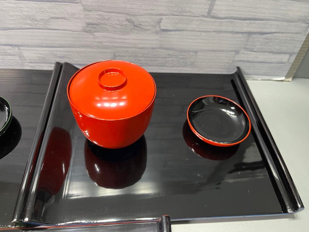 輪島塗　おしるこ椀　吸物椀　小皿　盆　八寸　5客セット　薄手　ポップな色味