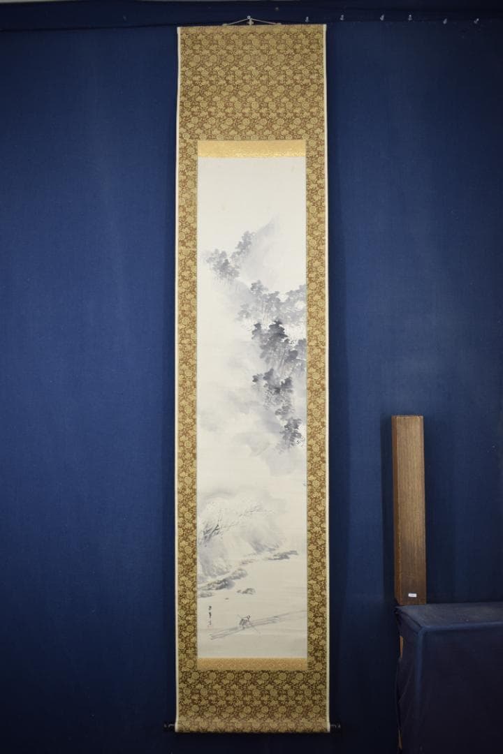 【真作】岸竹堂/春景嵐山図/桜花山水図/掛軸☆宝船☆Y-920　JM