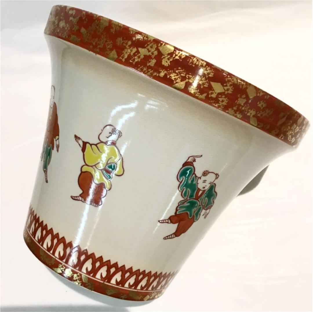 【茶道具】中村秋峰 仁清写末広唐子遊絵 水指