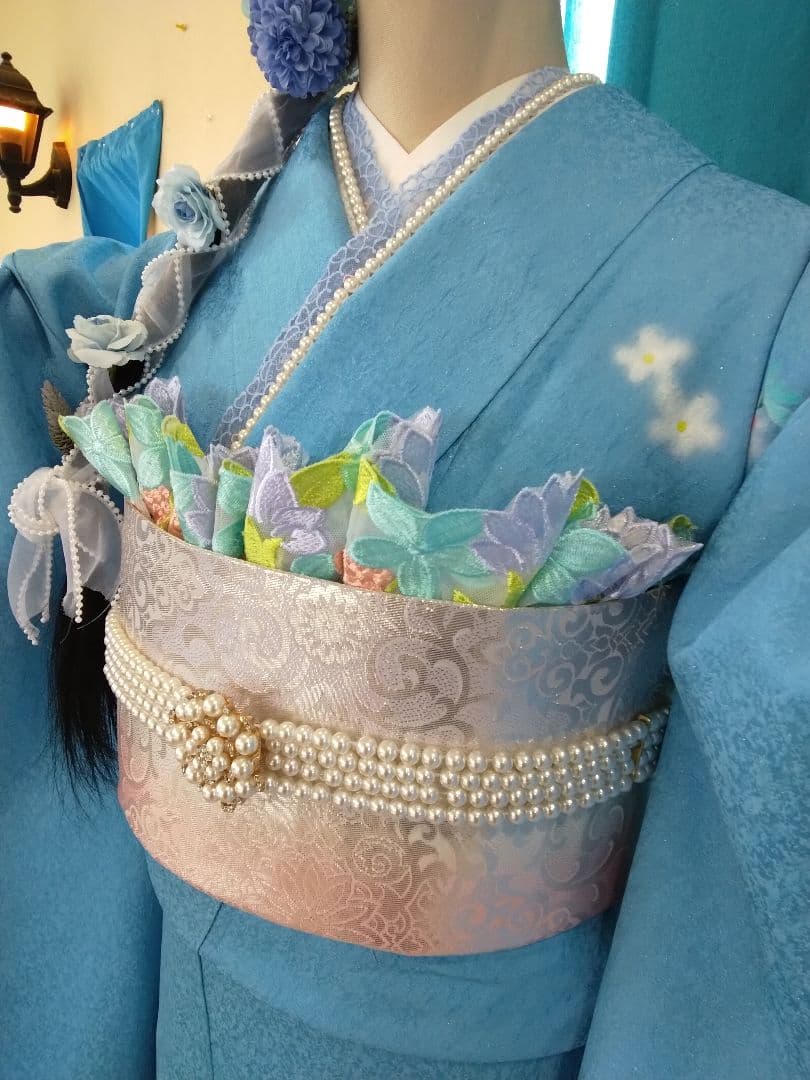 振袖フルセット、正絹振袖成人式、重ね衿帯揚げ帯締め、西陣袋帯長襦袢、ガード加工₠