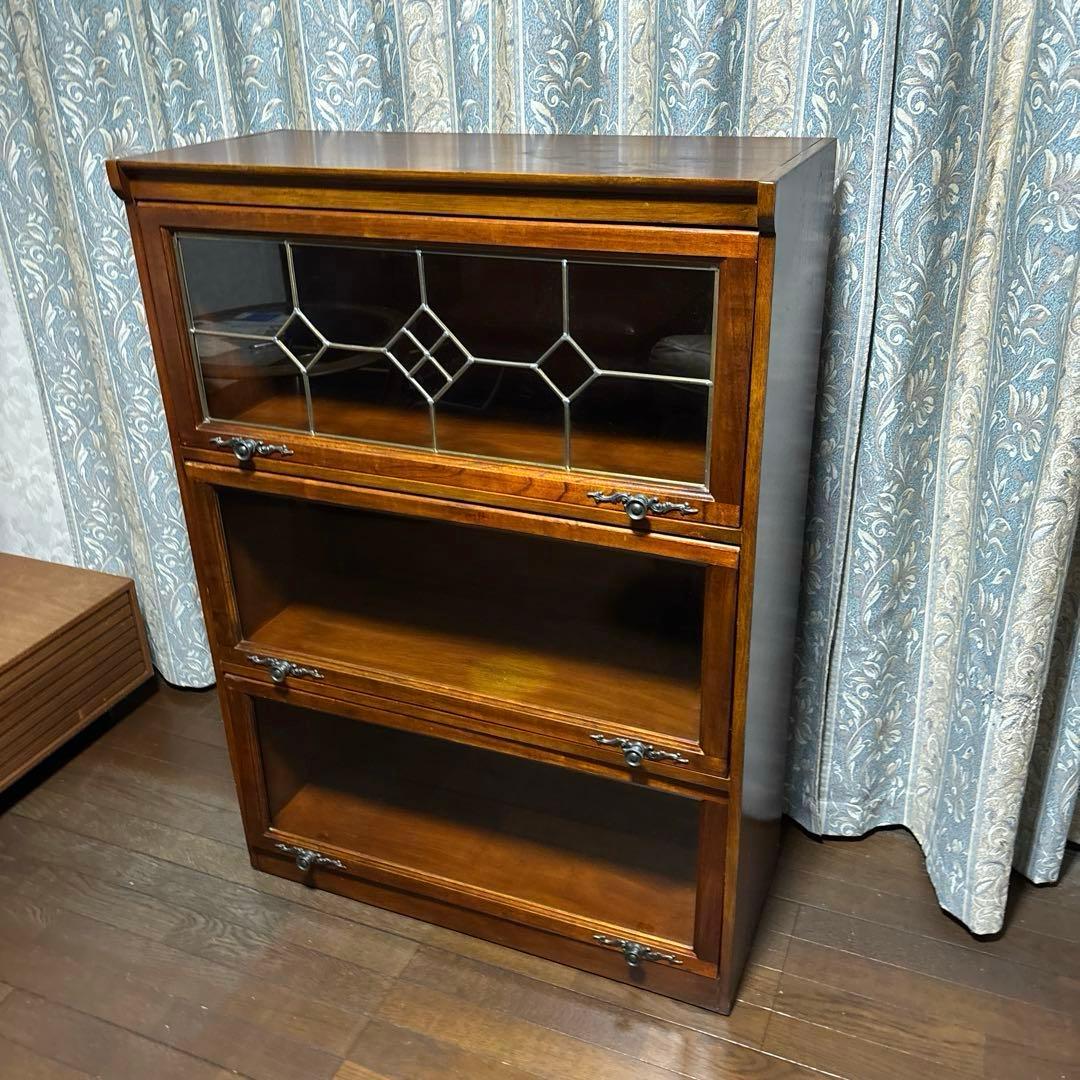 【良品】アンティーク ガラス棚 ブックケース フラップ式扉