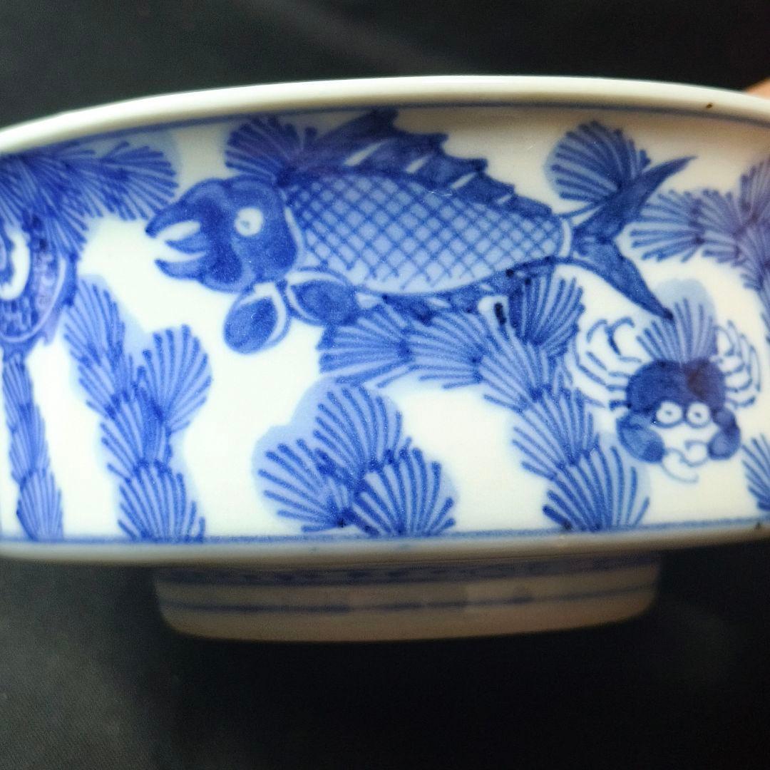 大明嘉慶年製 染付お碗 手描き龍魚文 中国骨董 古美術 アンティーク 蒐集家放出