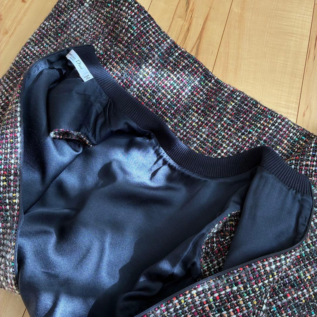 【クリスチャンディオール】ワンピース ノースリーブ ツイード ラメ マルチカラー