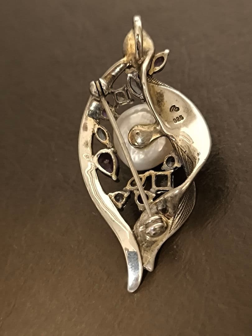 碌山 ROKUZAN ロクザン　シルバー 925 天然石　パール　ブローチ