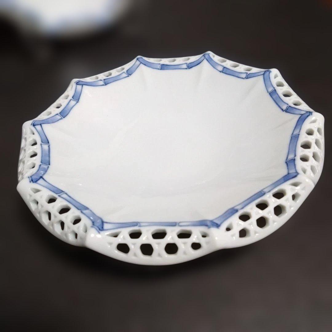 新品 三川内焼 十四代玉泉窯 透水彫 中皿5枚　お祝い