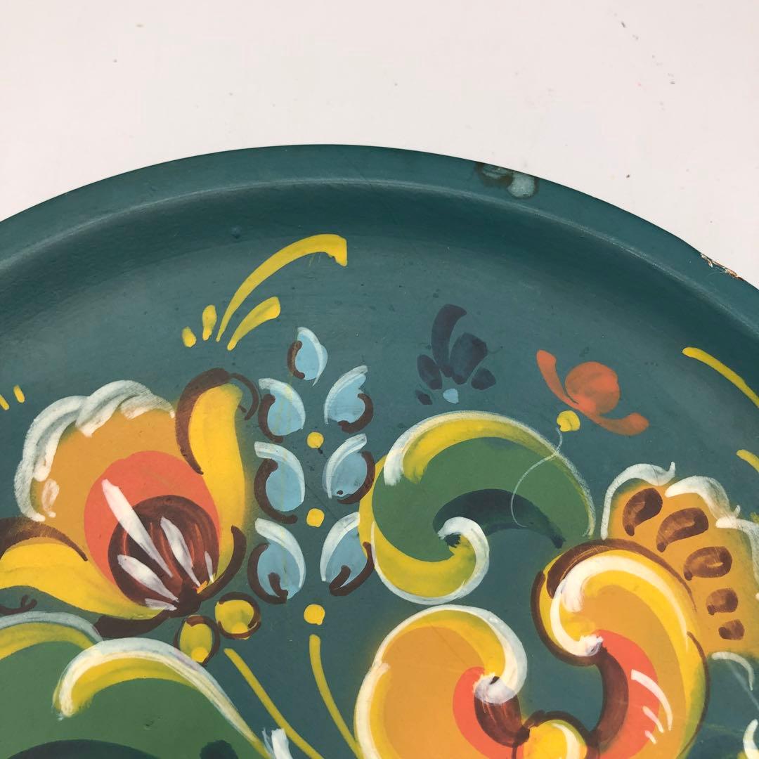 ノルウェー伝統装飾様式ローズマリングフラワー手描き飾り皿プレート民芸品２点セット