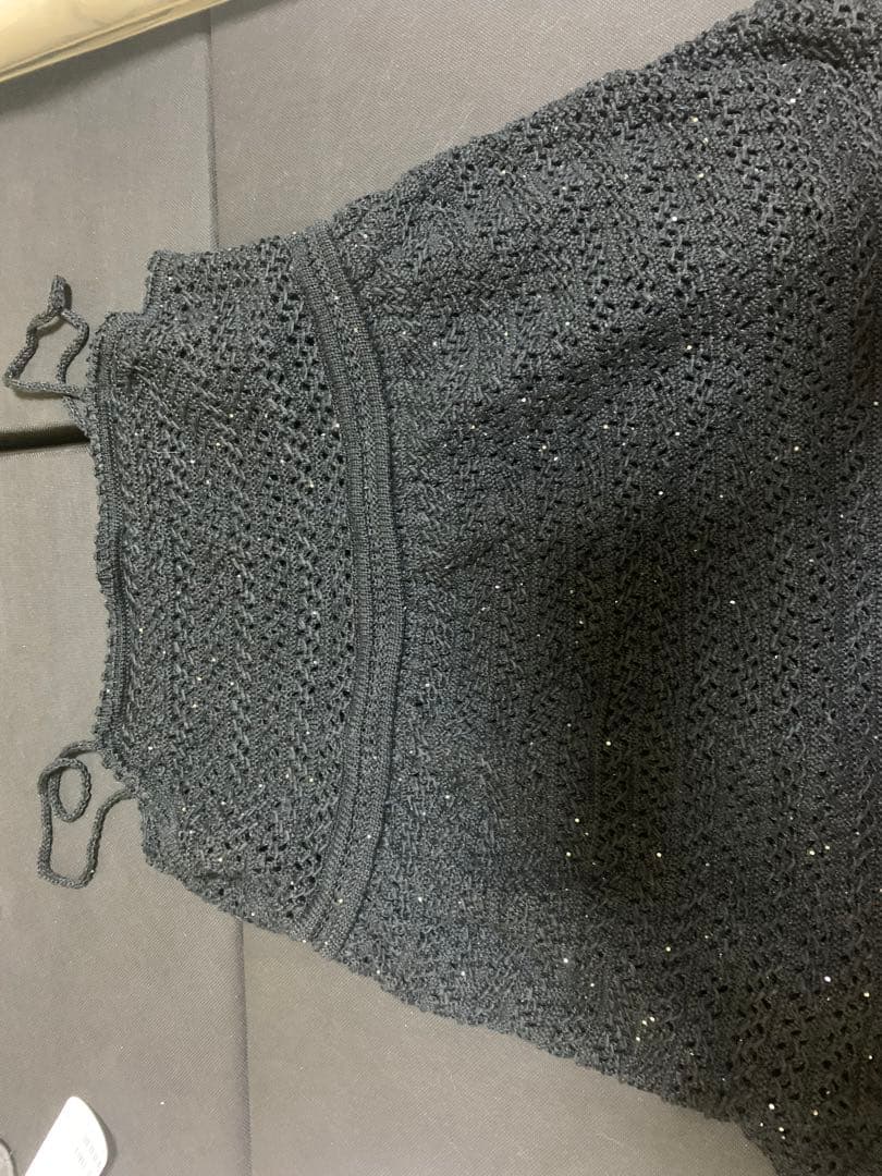 ミラオーウェン　クロシェニットキャミソール　ブラック1