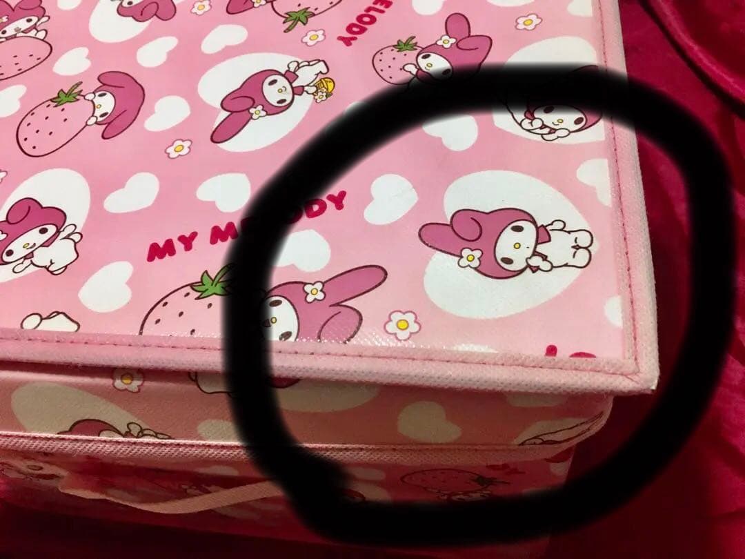 いちご柄マイメロディー大きめ収納ボックス折りたたみ可能スツール苺柄レア希少ピンク