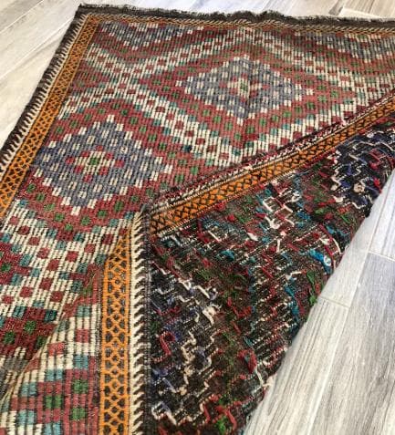 トルコ製ヴィンテージラグ940レア 大判 オールドキリム ジジム ブルー レッド