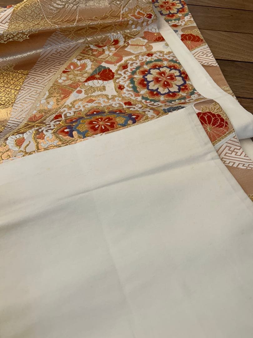 振袖 オレンジ 緑 花柄 帯、小物付き