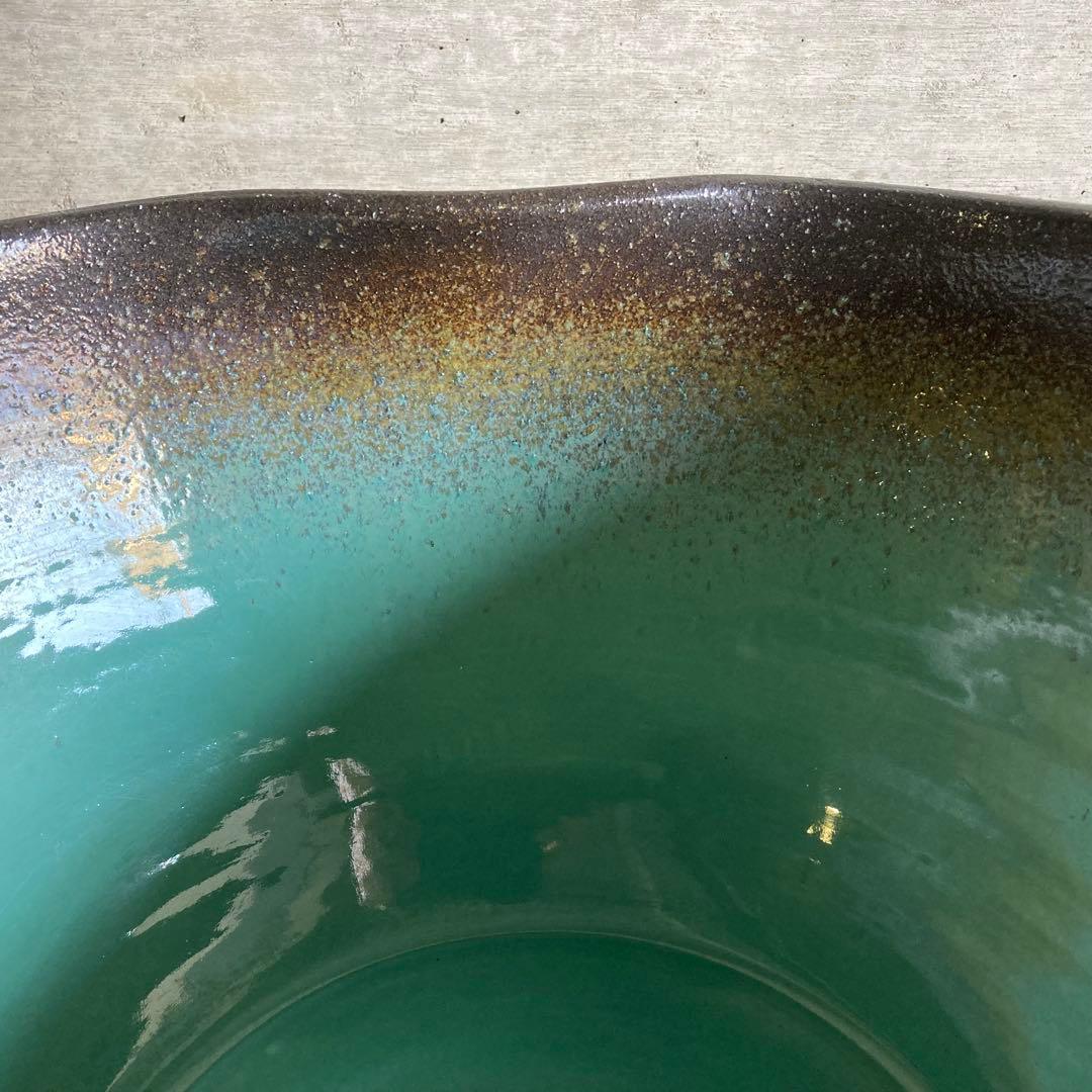 信楽焼 睡蓮鉢 めだか鉢 金魚 水鉢 植物 花器 大型 深鉢 緑色 和風 陶器