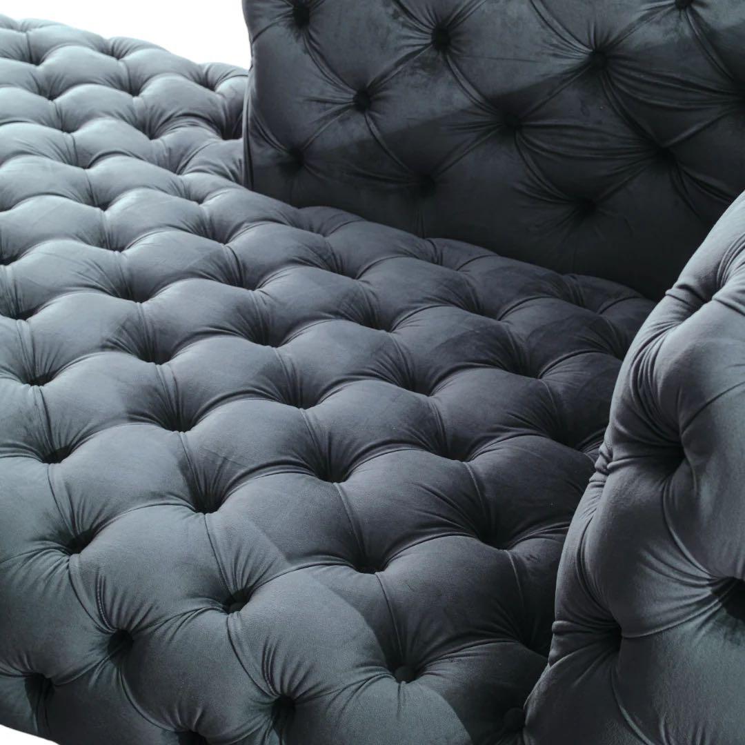 ent L字型グレーソファ ベルベット調