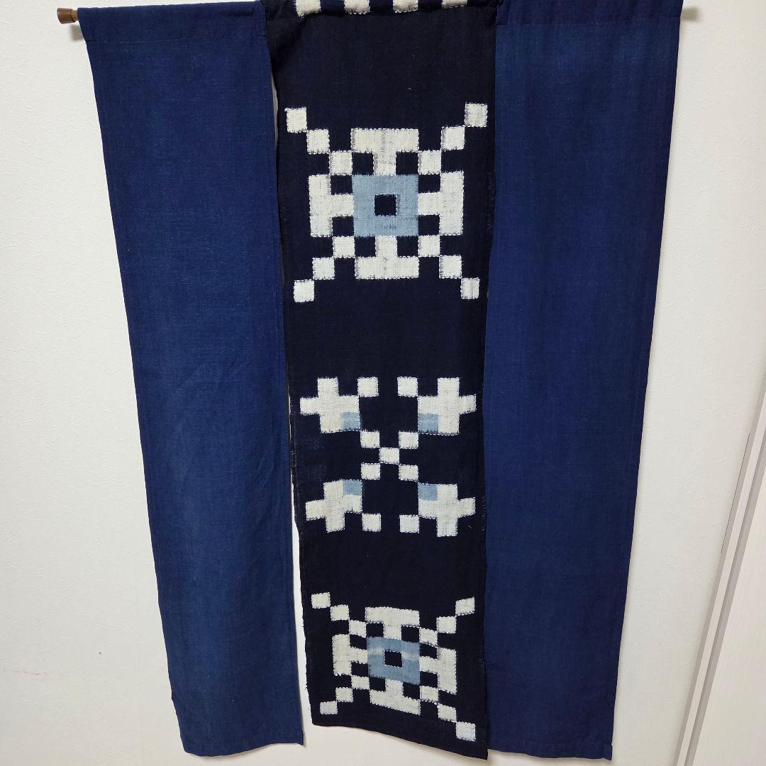 ハンドメイド　刺し子　久留米絣　暖簾　一点物　3幅